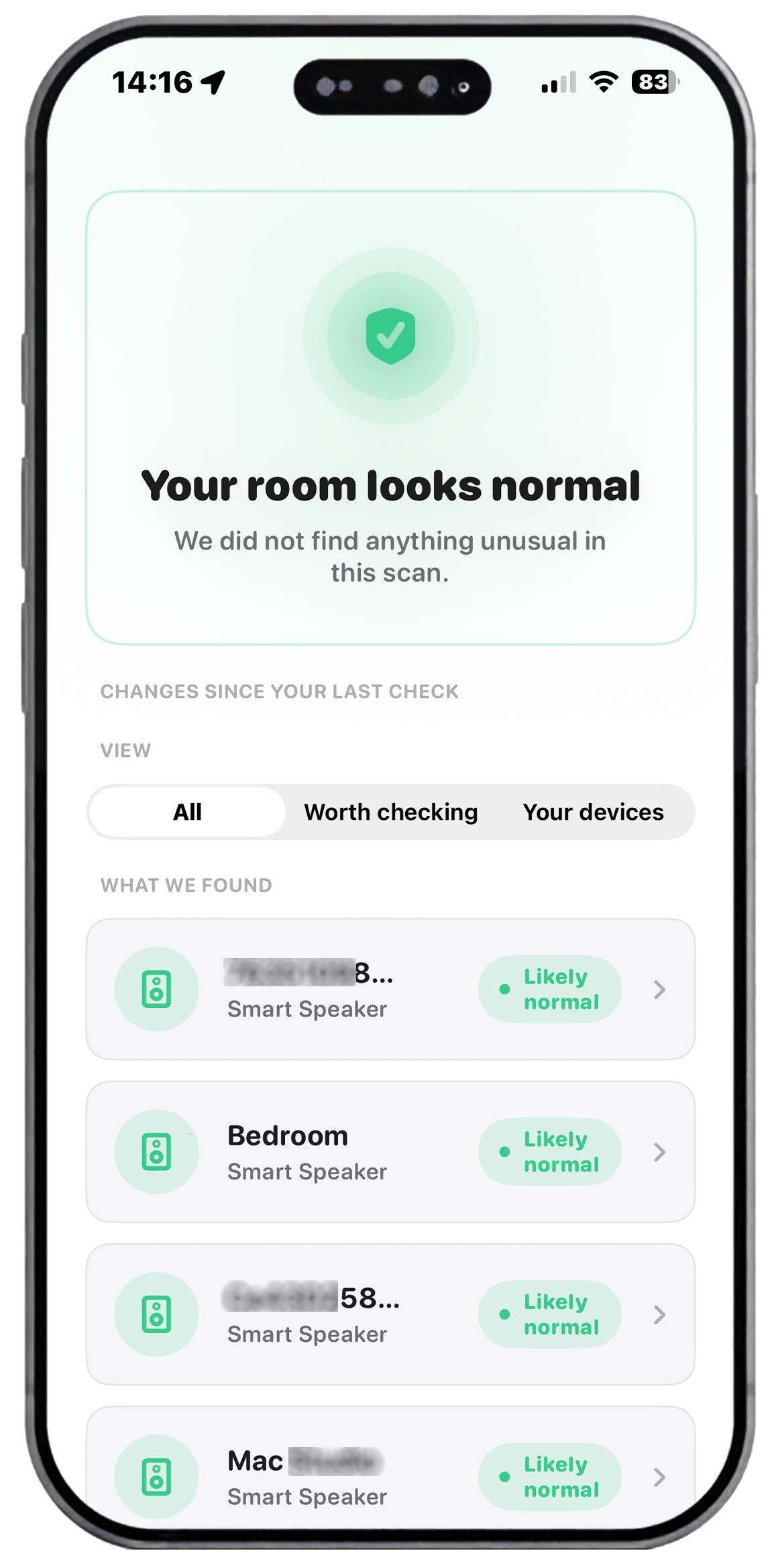 SafeRoom scan results