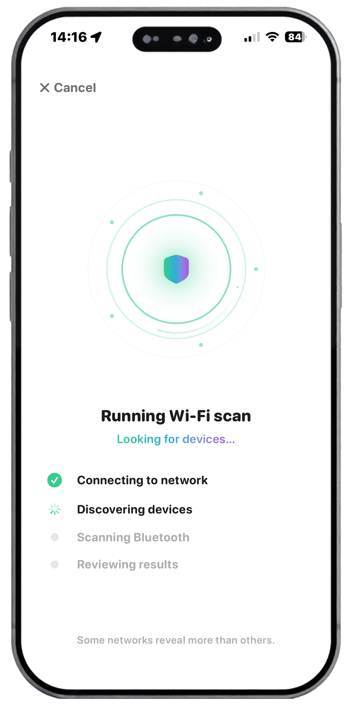 SafeRoom Wi-Fi scan screen